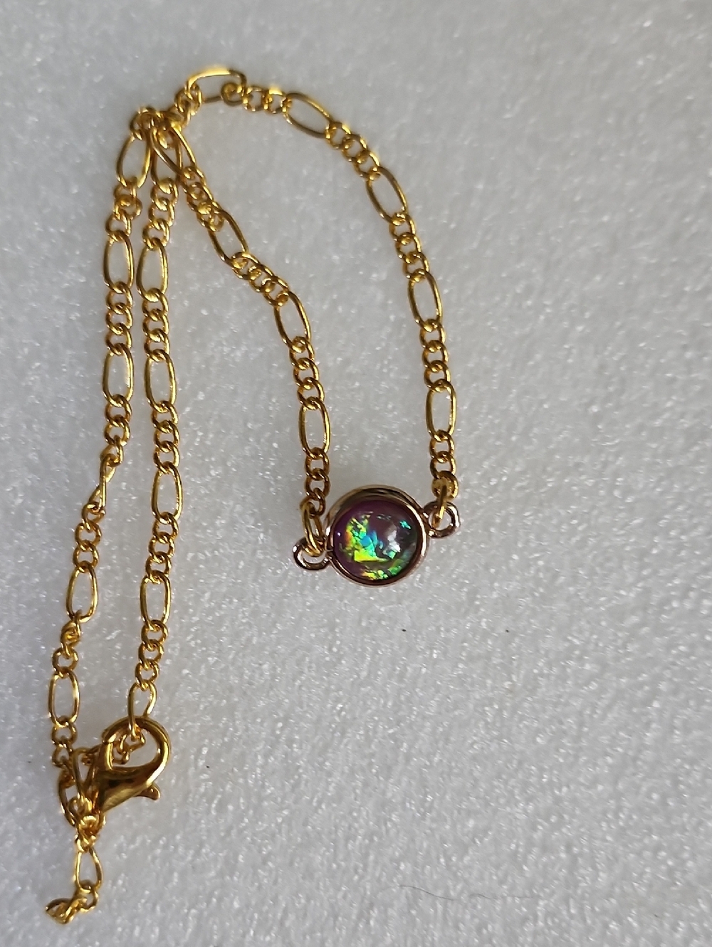 Hand Crafted Gold Bracelet / Anklet with Iridescent Green-Blue Stone